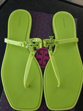 Tory Burch Neon Lime Miller Jelly Thong Sandals